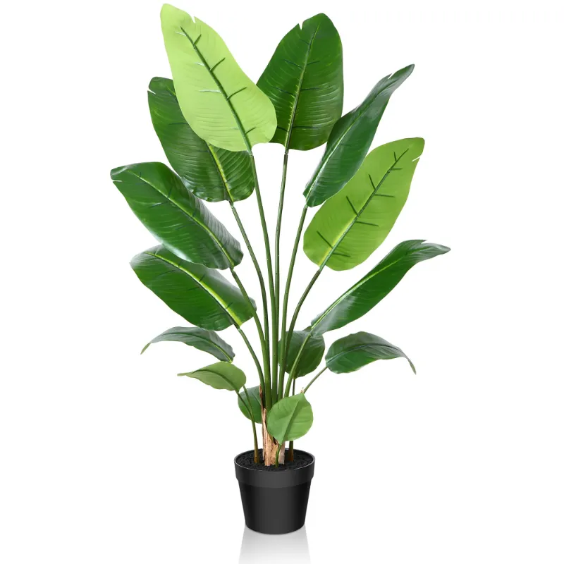 Photo 1 of 3FT Artificial Bird of Paradise Plant, Tall Fake Plants, Fake Tree of 14 Leaves for Indoor, Faux Plants for Office Home Living Room Floor Patio Greening Porch Decor, Set of 1