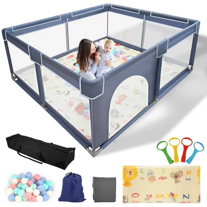 Photo 1 of Sunnycome Baby Playpen with Folding Mat, Large Play Yard 71" X 59" X 26.5" for Babies and Toddlers with Zipper Gate Anti-Slip Suckers for Indoor&Outdoor