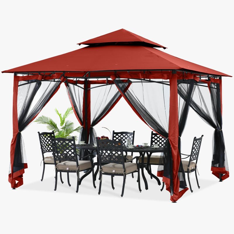 Photo 1 of ABCCANOPY 9'x9' Patio Gazebo With Mosquito Netting and Double Soft Roof Canopies for Shade and Rain,Rust Red