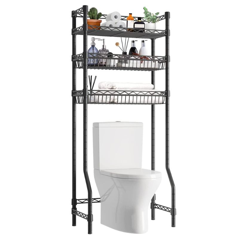 Photo 1 of Untyo 3 Tier Over the Toilet Storage Rack Bathroom Storage Shelf Space Saver Stand Above Toilet Wire Shelves Sturdy Metal Bathroom Organizer Shelf with Adjustable Shelves and Baskets