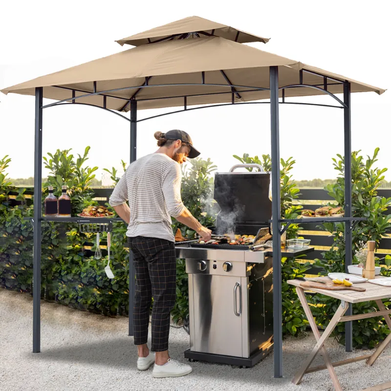 Photo 1 of ABCCANOPY 8'x 5' Grill Gazebo Shelter, Double Tier Outdoor BBQ Gazebo Canopy with LED Light(Khaki)