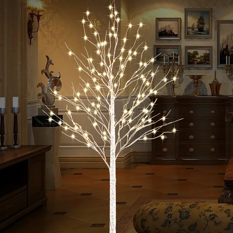 Photo 1 of 6 FT Birch Tree Light 440 pcs LEDs Warm White 8 Flashing Modes Remote Dimmable Lighted Trees for Home Decor Party Wedding Festival Decoration, etc. (Remote, Base and Plug Included)