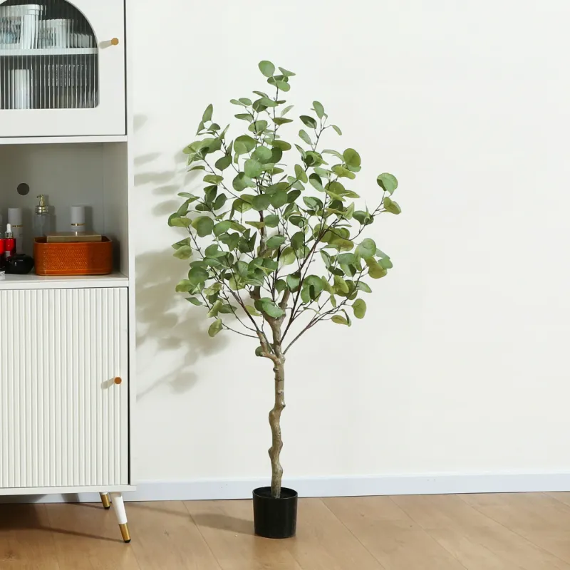 Photo 1 of 4ft Artificial Plants Eucalyptus Silk Tree in Pot, Faux Plastic Eucalyptus Plant with Durable Plastic Trunk for Home Decor Office House Living Room Indoor Outdoor