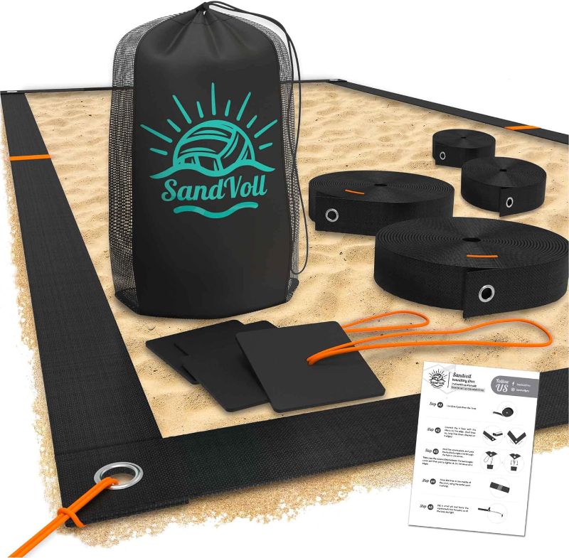 Photo 1 of ***MAY BE SIMILAR BUT NOT EXACT***  Beach Volleyball Lines for Sand - Portable 2 inch Boundary Lines Set for Outdoor + Sand Anchors and Net Bag. Official Court Size Dimensions (26.3' x 52.6')
