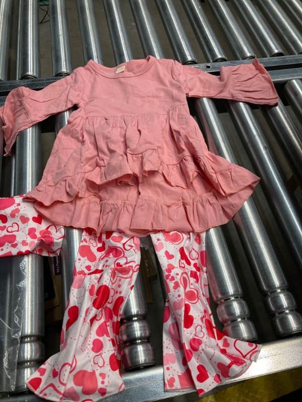 Photo 2 of Baby girl (2-18months)clothes pink mid sleeve shirt & white flare pants with red hearts