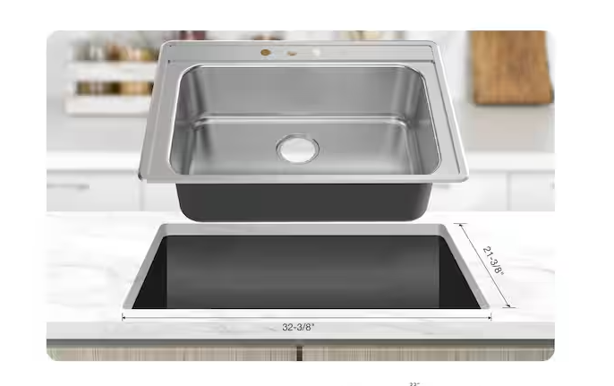 Photo 1 of 33 in. Drop-In Single Bowl 20 Gauge Stainless Steel Kitchen Sink
