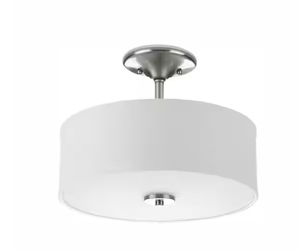 Photo 1 of Inspire Collection 13 in. Brushed Nickel LED Bedroom Semi-Flush Ceiling Mount with White Linen Shade