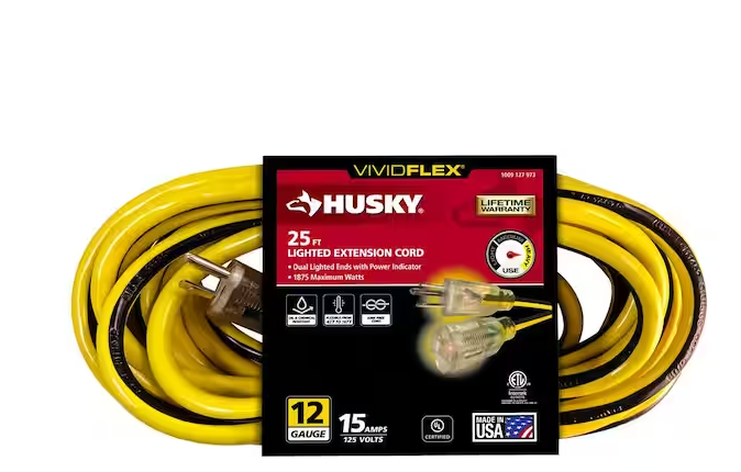 Photo 1 of VividFlex 25 ft. 12/3 Heavy Duty Indoor/Outdoor Extension Cord with Lighted End, Yellow