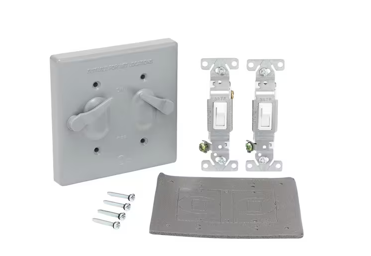 Photo 1 of 2-Gang Metallic Weatherproof Toggle Switch Cover Kit, Gray