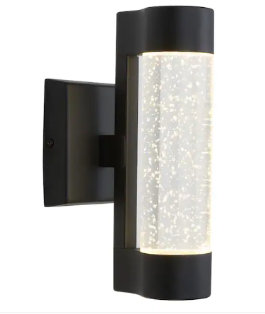 Photo 1 of Artika Essence Cylinder Black Modern Integrated LED Indoor/Outdoor Porch Light Wall Lantern Sconce with Bubble Glass