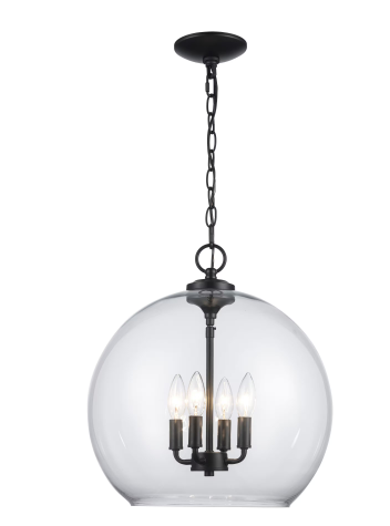 Photo 1 of Kingsley 16 in. 4-Light Matte Black Pendant Light Fixture with Clear Glass Shade