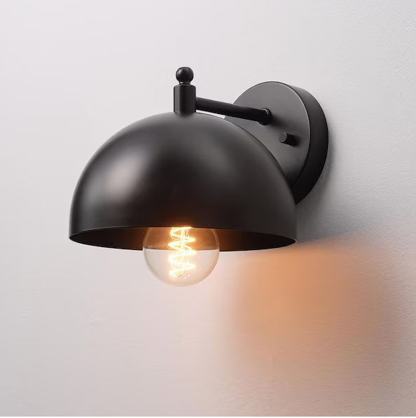 Photo 1 of 7.9 in. 1-Light Matte Black Wall Sconce with Black Metal Shade (2PC)