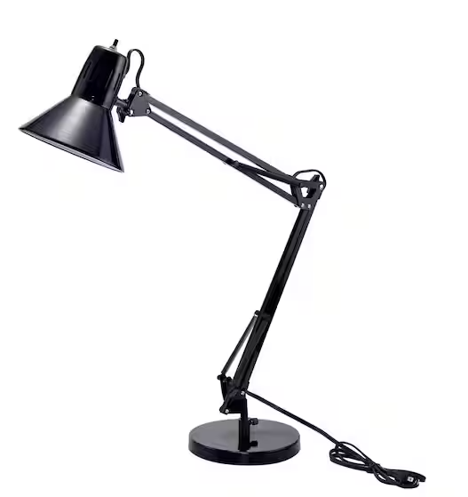 Photo 1 of 17 in. Black Desk Lamp with Metal Swing Arm