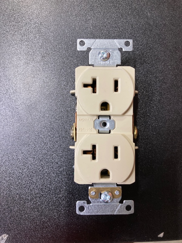 Photo 2 of 20 Amp Industrial Grade Heavy Duty Self Grounding Duplex Outlet, Ivory (5PC) 