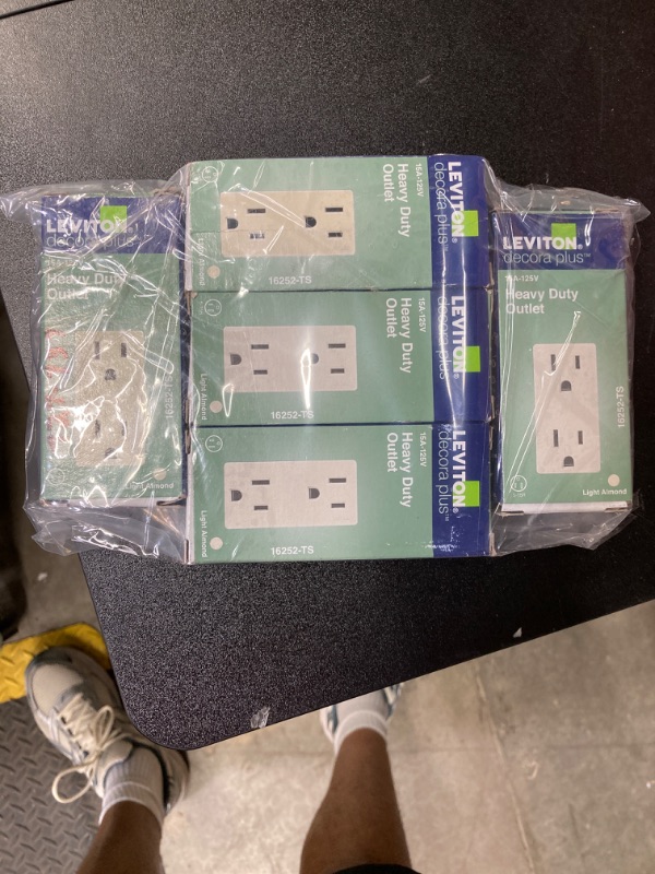 Photo 4 of Decora Plus 15 Amp Industrial Grade Duplex Outlet, Light Almond (5PC)