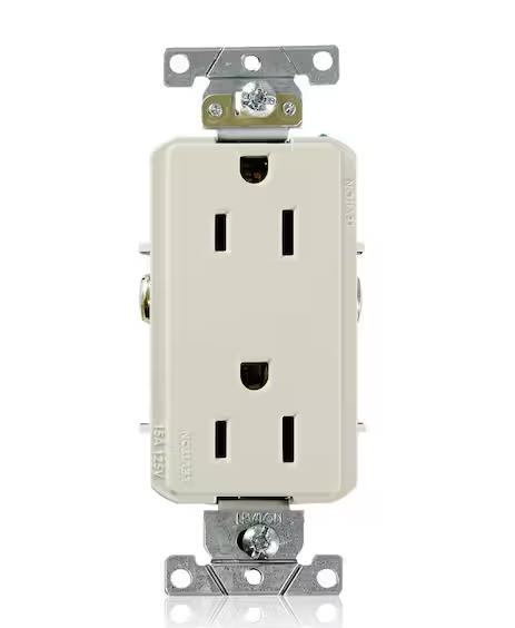 Photo 1 of Decora Plus 15 Amp Industrial Grade Duplex Outlet, Light Almond (5PC)