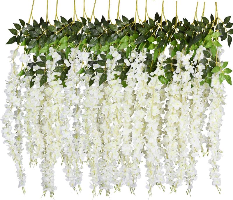 Photo 1 of 
DearHouse 6 Pack 3.75 Feet/Piece Artificial Fake Wisteria Vine Ratta Hanging Garland Silk Flowers String Home Party Wedding Decor (6PCS-Large White Wisteria)