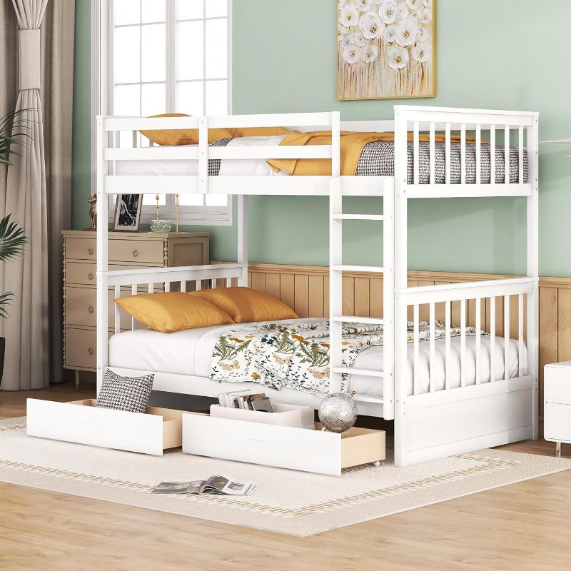 Photo 1 of **MISSING SCREWS AND INSTRUCTIONS**White Twin Size Wood Bunk Bed with 2-Drawers