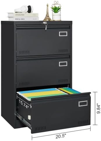 Photo 1 of Black 3-Drawers Metal Cabinet Lateral File Cabinet with Lock for Legal/Letter/A4/F4 Home Offic
