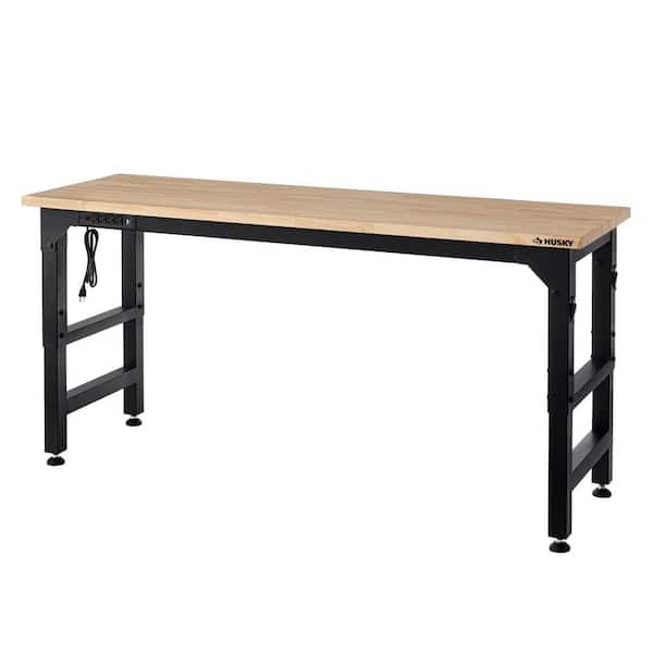 Photo 1 of 6 ft. Adjustable Height Solid Wood Top Workbench in Black for Heavy Duty Welded Steel Garage Storage System