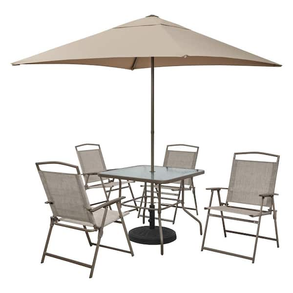 Photo 1 of Amberview 6-Piece Steel Square Outdoor Dining Set in Brown with Umbrella