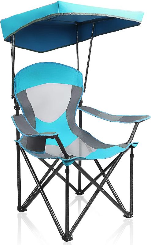 Photo 1 of ALPHA CAMP Heavy Duty Canopy Lounge Chair Sunshade Hiking Travel Chair with Cup Holder Enamel Blue