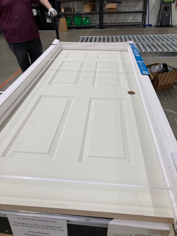 Photo 2 of ***FRAME DAMAGE*** National Door Company ZZ364683R Steel, Primed, Right Hand Outswing, Prehung Front Door, 6-Panel, 36'' x 80",White