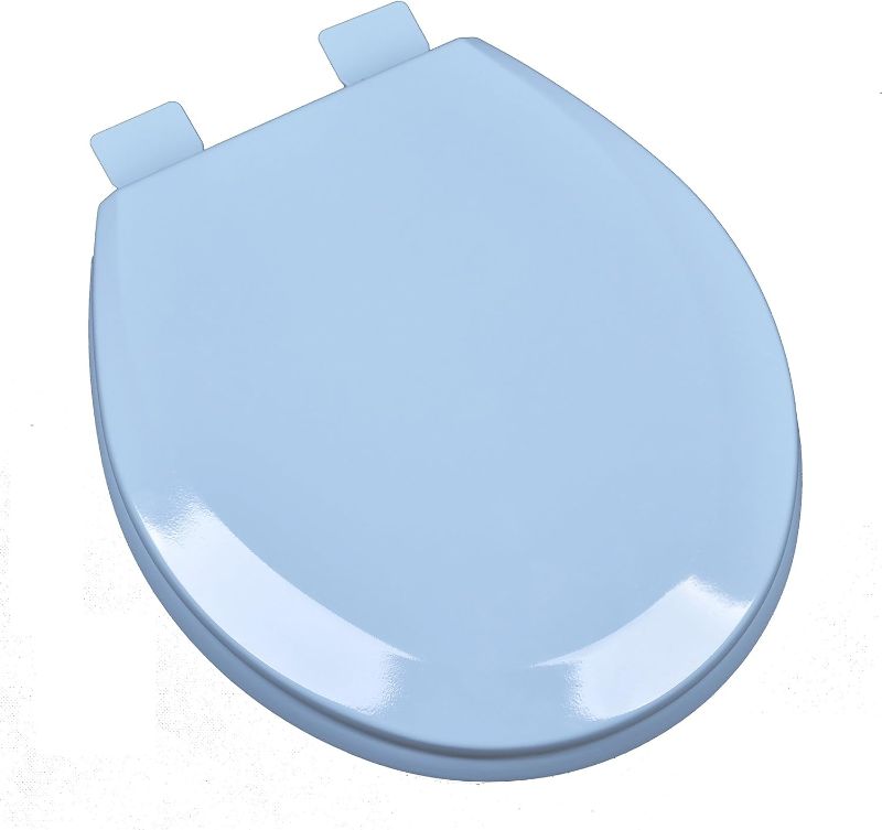 Photo 1 of Deluxe Molded Wood Round Closed Front Toilet Seat with Cover and Adjustable Hinge in Regency Blue