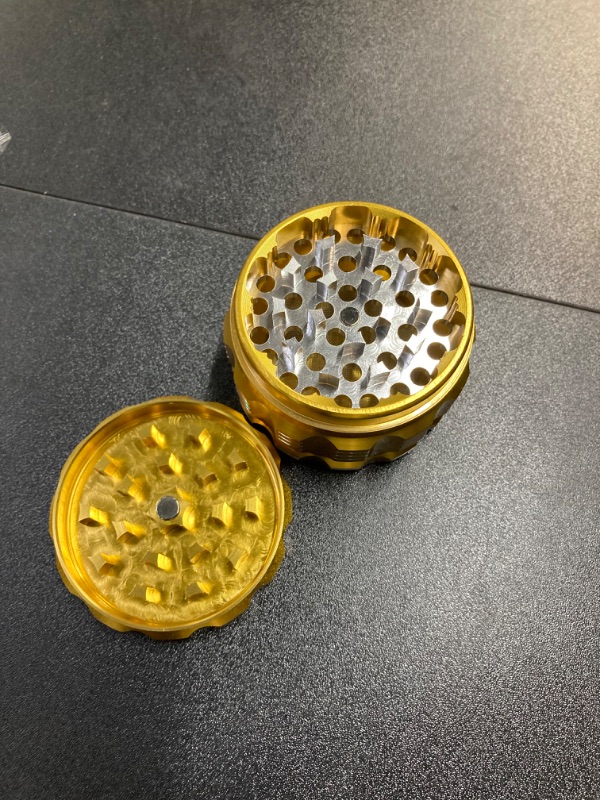 Photo 3 of 2.5 In.  Grinder Aluminium Spice Grinder With Pollen Scraper for Kitchen in Yellow