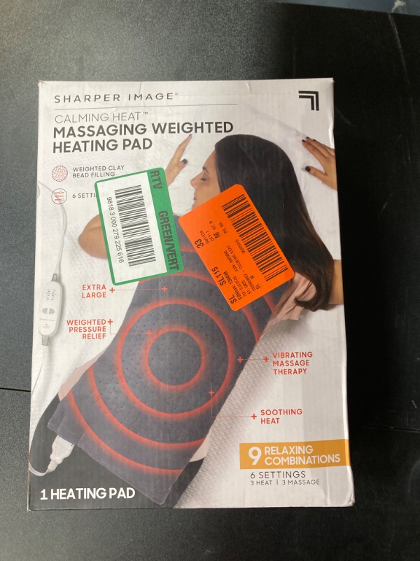 Photo 4 of Calming Heat Massaging Weighted Heating Pad by Sharper Image- Weighted Electric Heating Pad with Massaging Vibrations, 6 Settings- 3 Heat, 3 Massage- 9 Relaxing Combinations, 12” x 24”, 4 lbs 9 Combinations- 12” x 24”, 4 Pound