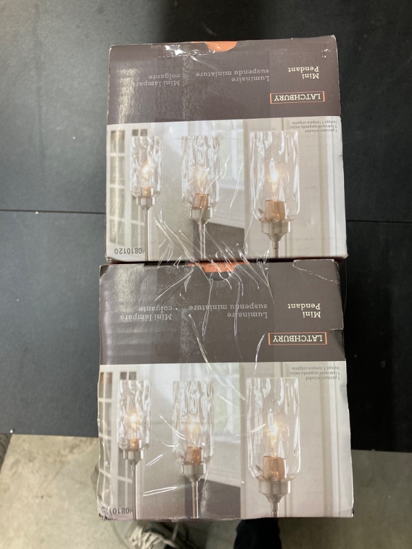 Photo 3 of allen + roth Latchbury Brushed Nickel Transitional Textured Glass Cylinder Mini Hanging Pendant Light (2BOXES)