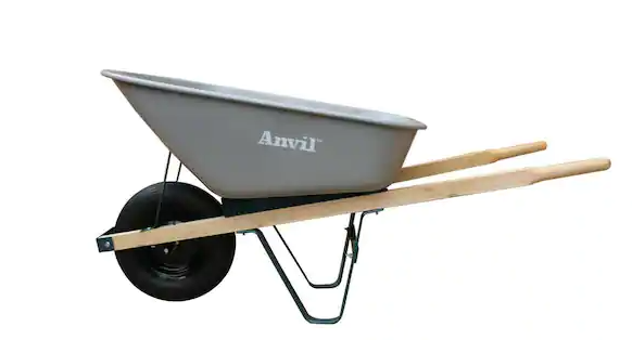 Photo 1 of 6 cu. ft. Steel Wheelbarrow with a Pneumatic Tire and Wood Handles