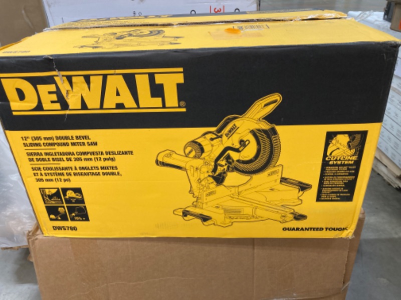 Photo 3 of ***SAW ONLY**DEWALT Miter Saw, 12 Inch, 15 Amp, 3,800 RPM, Double Bevel Capacity, With Sliding Compound, Corded With Miter Saw Stand (DWS780 + DWX724)