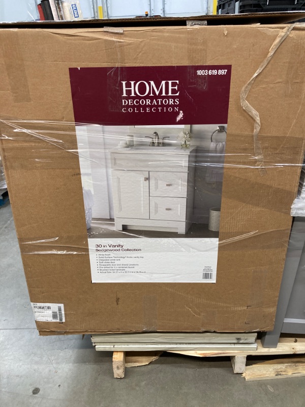 Photo 3 of ***NO MARBLE TOP*** Sedgewood 30.5 in. W x 18.75 in. D x 34.375 in. H Single Sink Bath Vanity in White with Arctic Solid Surface Top