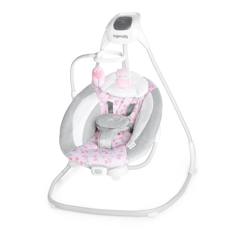 Photo 1 of Ingenuity SimpleComfort Lightweight Compact 6-Speed Multi-Direction Baby Swing, Vibrations & Nature Sounds, 0-9 Months 6-20 lbs (Pink Cassidy)