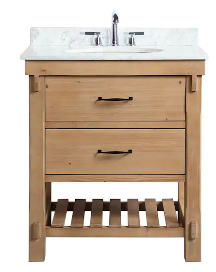 Photo 1 of Ari Kitchen and Bath Marina 30 in. Single Bath Vanity in Driftwood with Marble Vanity Top in Carrara White with White Basin