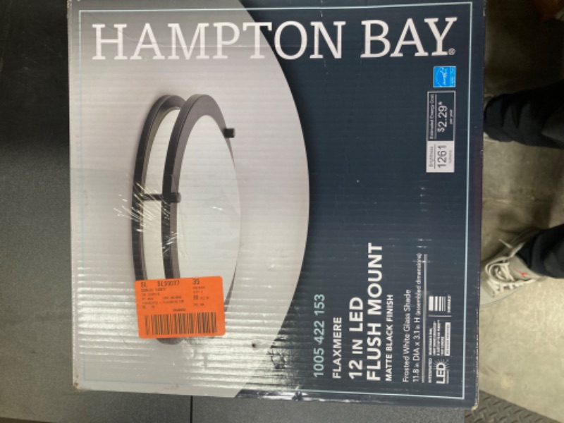 Photo 3 of HAMPTON BAY Flaxmere 12 in. Matte Black Dimmable Integrated LED Flush Mount