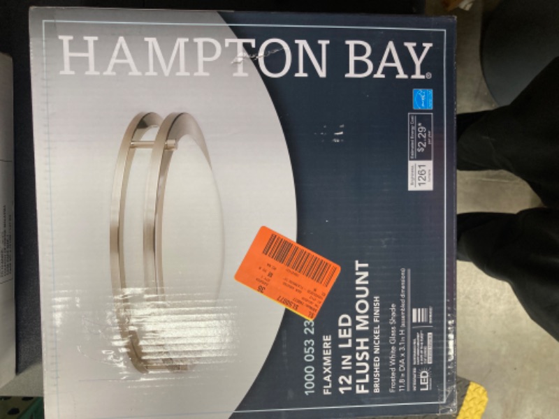 Photo 3 of Hampton Bay Flaxmere 12 in. Brushed Nickel Dimmable Integrated LED Flush Mount Ceiling Light with Frosted White Glass Shade