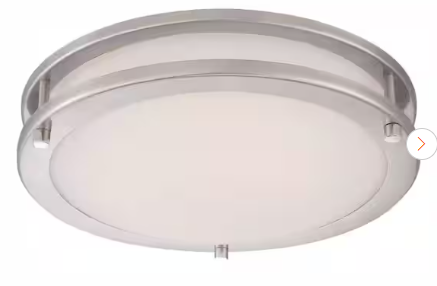 Photo 1 of Hampton Bay Flaxmere 12 in. Brushed Nickel Dimmable Integrated LED Flush Mount Ceiling Light with Frosted White Glass Shade