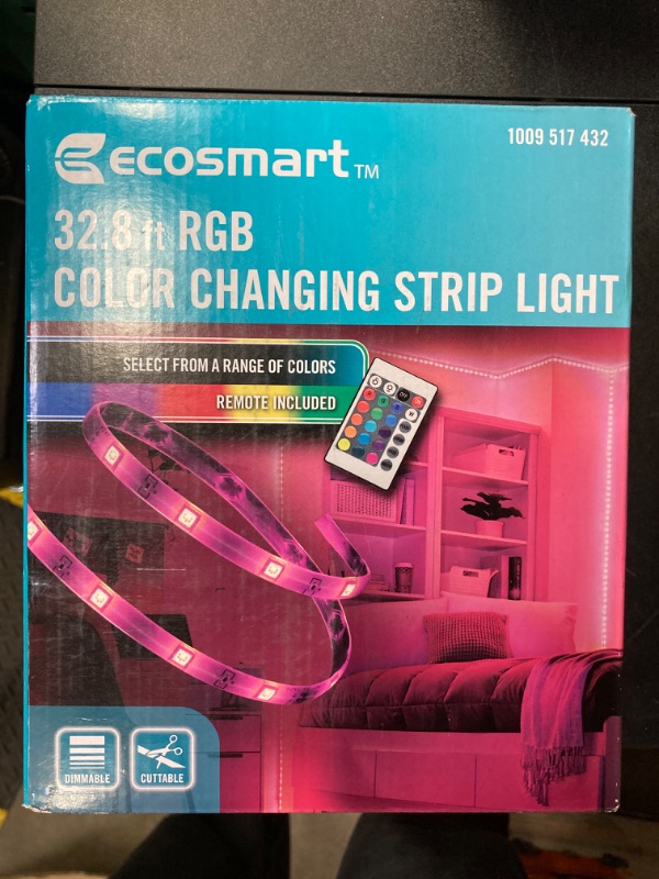 Photo 3 of EcoSmart 32.8 Ft. Indoor RGB LED Color Changing Strip Tape Light with Remote