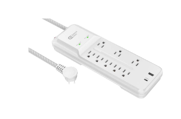 Photo 1 of Commercial Electric 12 Ft. Braided Cord 8-Outlet Surge Protector with USB, White