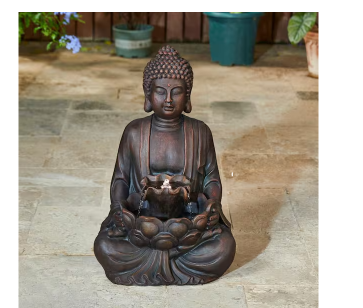 Photo 1 of 23.25 in. H Zen Style Meditating Buddha Statue Polyresin Cascade Outdoor Fountain with Pump and LED Light (KD)
