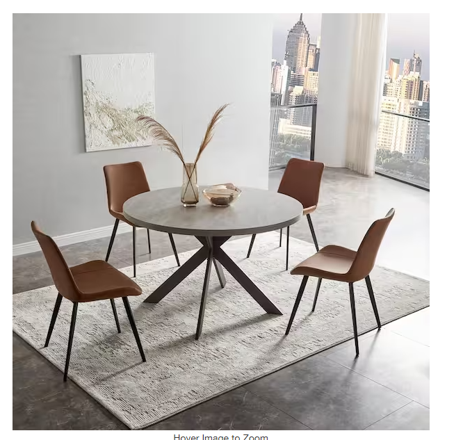 Photo 1 of ***MISSING TABLE, ONLY CHAIRS*** 5-Piece Brown Chairs and Round Gray Dining Table, Dining Table Set with Matching 4 PU Chairs for Dining Room
