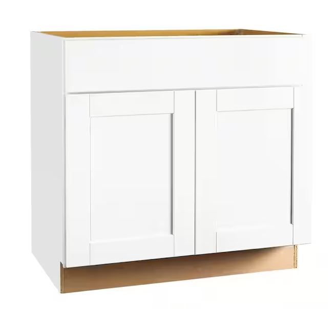 Photo 1 of Hampton Bay
Shaker 36 in. W x 24 in. D x 34.5 in. H Assembled Sink Base Kitchen Cabinet in Satin White