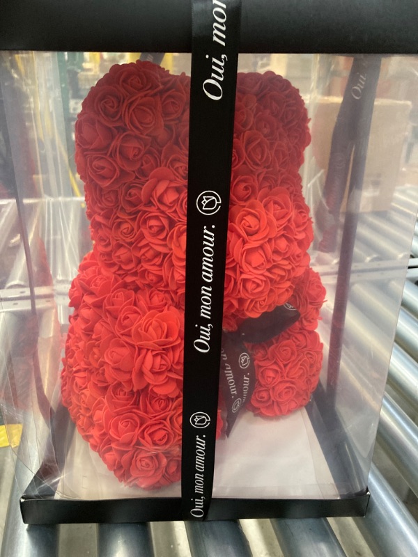 Photo 1 of ROSERAIE DE PARIS Large 16 Inch Rose Bear | Flower Teddy Bear Gift Set | Luxury Rose Bear | Handmade Artificial Rose Bear with Box for Valentines Day Gifts | Teddy Bear Flowers | Rose Flower Bear