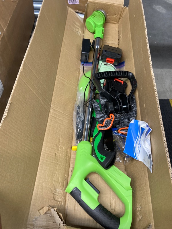 Photo 2 of 21V Electric Weed Wacker Cordless String Trimmer Battery Power Weed Wacker Brush Cutter Lawn Mower with 4 Cutting Blade Types, 2 * 2.0Ah Battery and Charger Included, 2 in 1 Lawn Mower