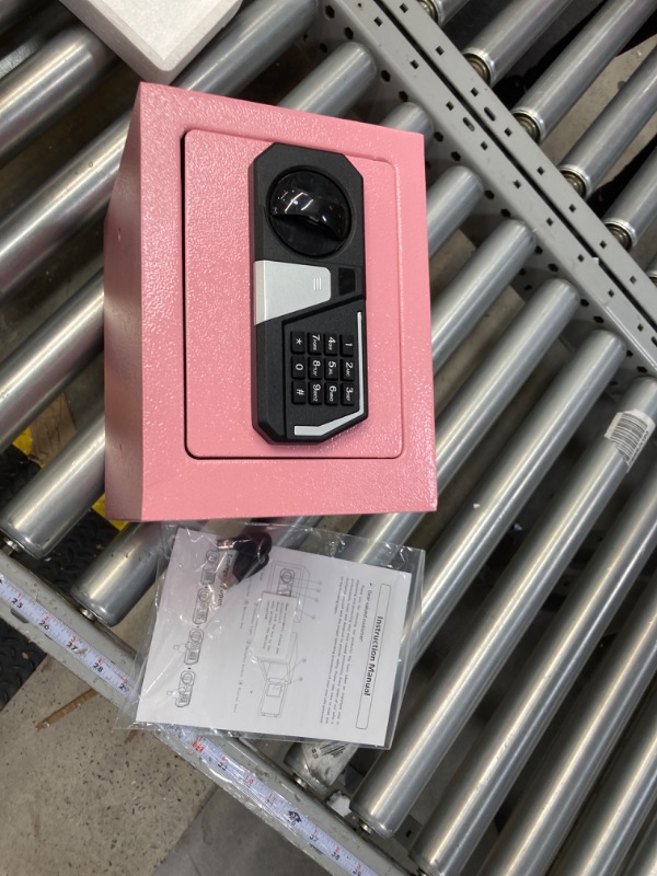 Photo 1 of TOTOY Small Personal Safe Box 0.3 Cu Ft- Electronic Digital Security Safe Steel Construction Hidden with Key Lock, Wall or Cabinet Safety Box for Home Office Hotel Business Jewelry Gun Cash Money Pink 0.3 Cu Ft