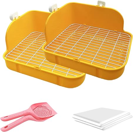 Photo 1 of 2pcs Rabbit ter Box Trainer Bunny Corner Toilet Rat Litter Pan for Cage with Scoop & Disposable Liner for Bunny Guinea Pig Ferret Chinchilla. (Yellow