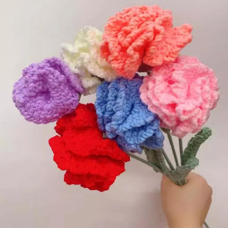 Photo 1 of 6 Pcs 6 Pack Finished Hand-Knitted Carnation Bouquet Artificial Bundles Crocheted Carnation,an Eternal Gift for Girl Mom Women Friends Home Wedding Decoration Birthday Party