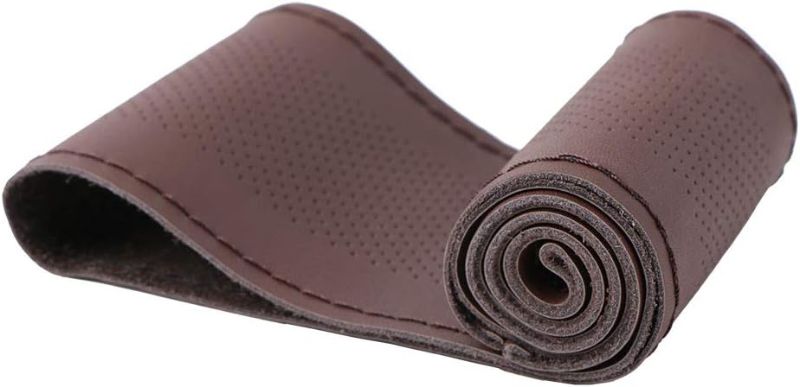 Photo 1 of  Genuine Leather Car Steering Wheel Cover for Man Breathable Design Brown Universal